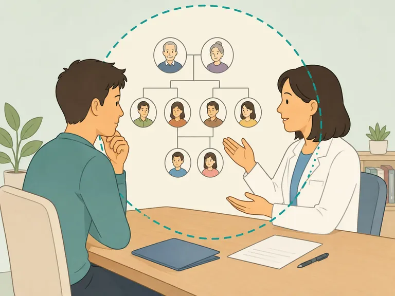 Person discussing family history and genetic counseling with a health professional.