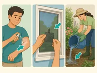 Illustration showing mosquito prevention on skin, inside the home, and in the garden.