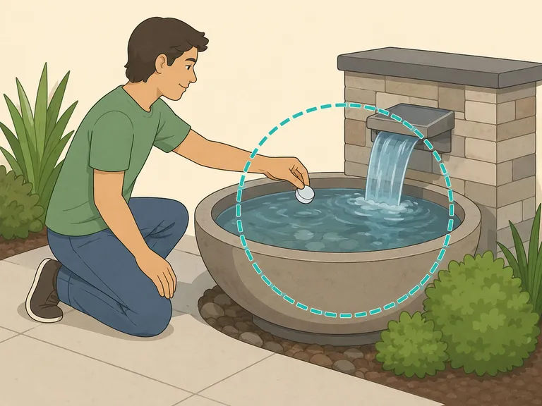 Person treating unavoidable standing water with a mosquito larvicide dunk.