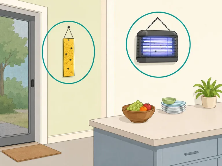 Fly traps placed near an entry area and away from food.