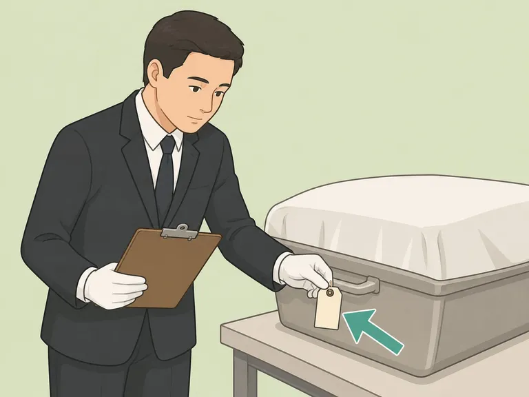 Funeral professional checking identity tracking before cremation.
