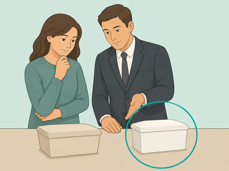Family choosing a suitable container for cremation.