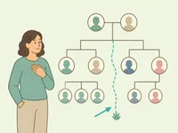 Illustration of an adult calmly setting a boundary from a family tree.