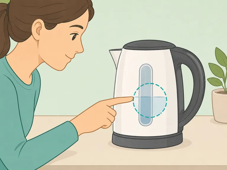 A person filling an electric kettle only to the needed water level.