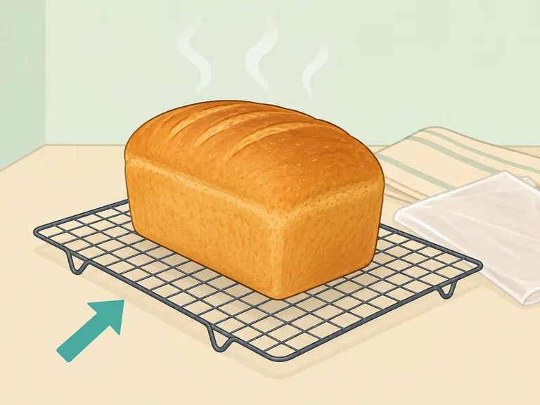 Homemade bread cooling completely on a wire rack.