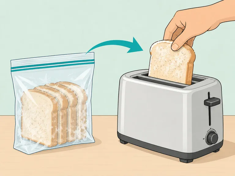 Frozen bread slices going directly into a toaster.