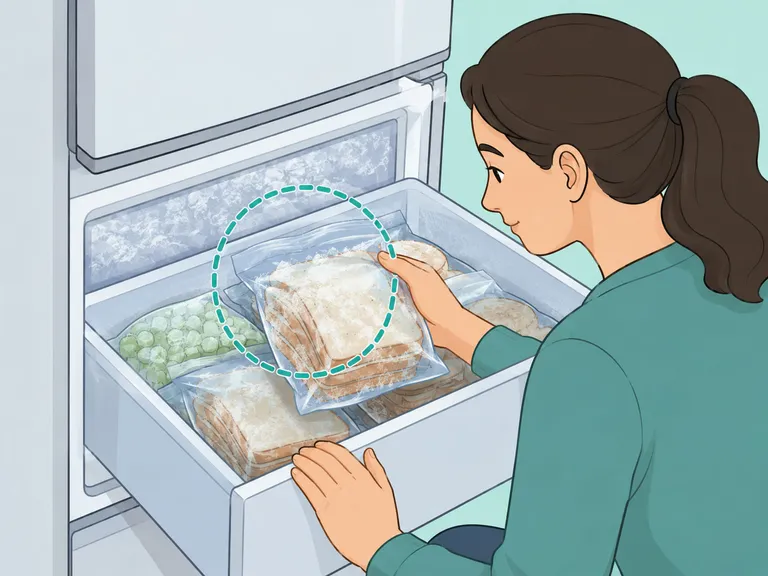 Person checking frozen bread packages after a freezer outage.