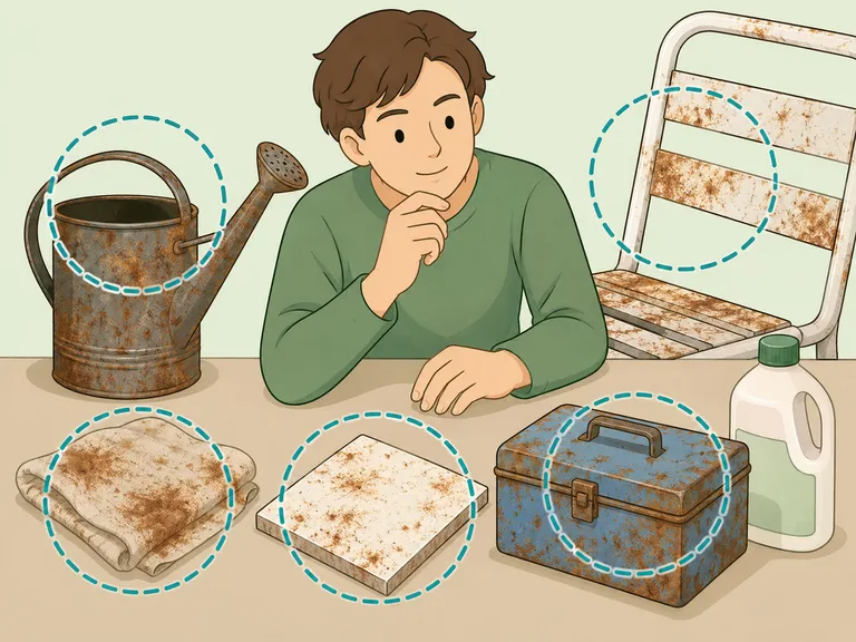 A person identifying different rusty surfaces before cleaning.
