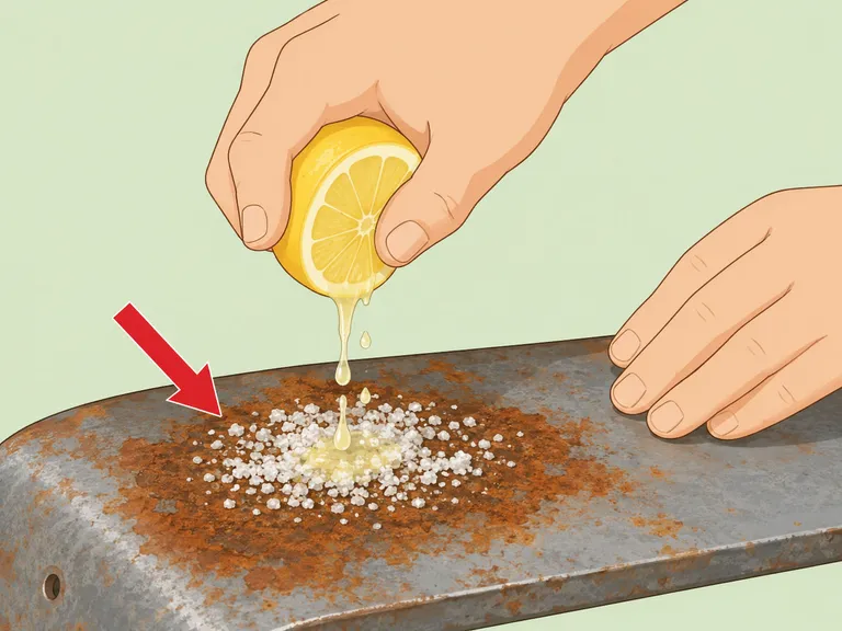Lemon juice and salt being applied to light rust.