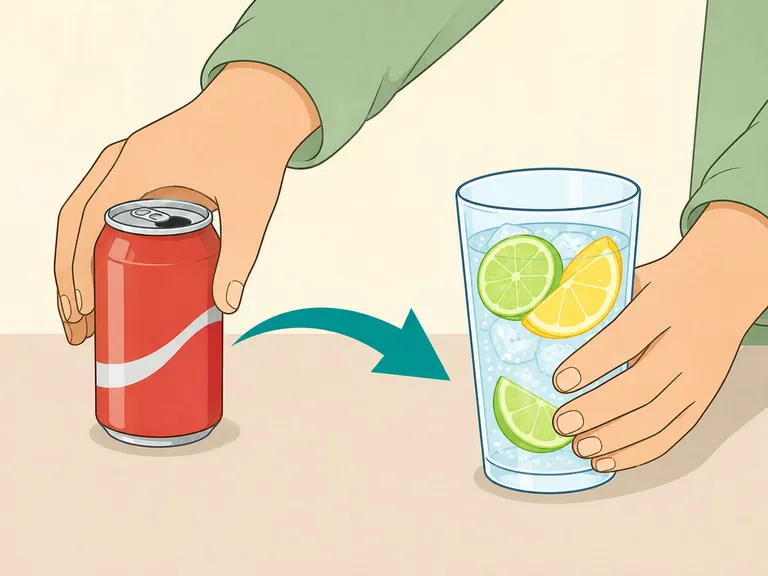 Hand replacing a daily soda with sparkling water.