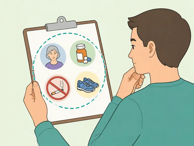 Person reviewing osteoporosis risk factors on a health checklist.