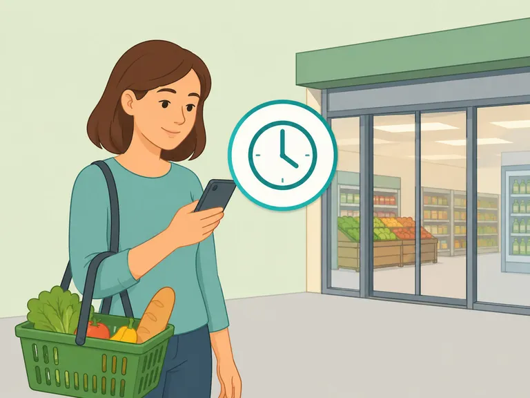Shopper checking store opening time before going to the supermarket.