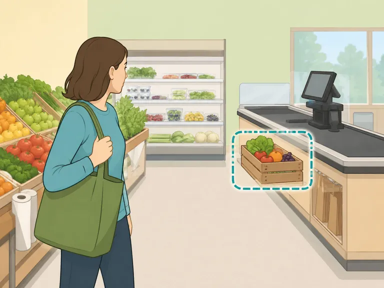 Shopper looking for a discount fruit and vegetable crate in store.