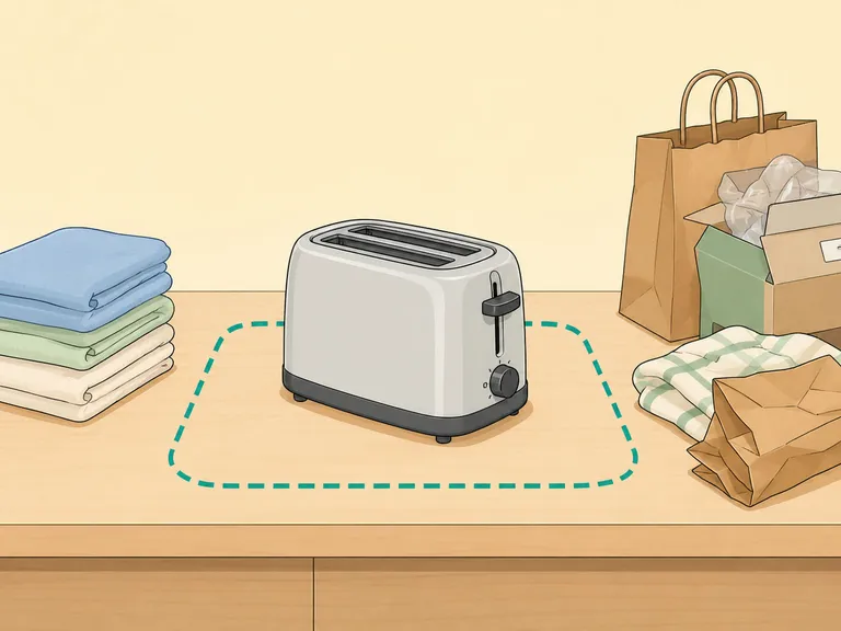 A toaster kept clear of towels, paper, and packaging on the counter.
