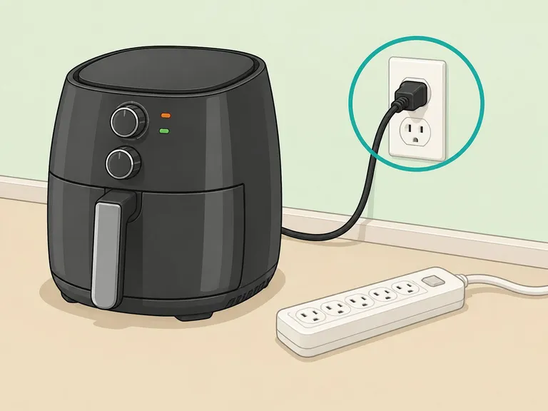 An air fryer plugged directly into a wall outlet instead of a power strip.