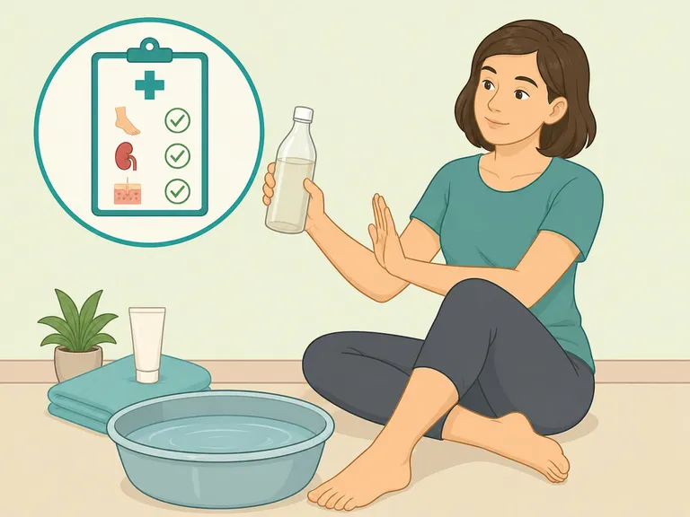 Person treating a vinegar foot soak as optional comfort care instead of a cure.