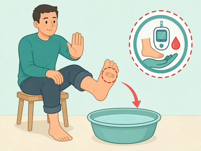 Person avoiding a foot soak because the foot has a bandage or high-risk condition.