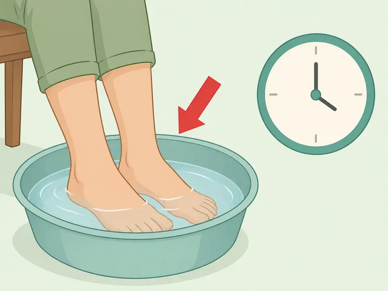 Feet soaking briefly in a diluted vinegar foot bath.