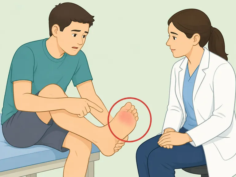 Person getting medical help for painful or infected-looking foot symptoms.