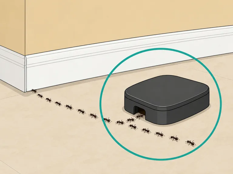 Ant bait station placed near an active ant trail.