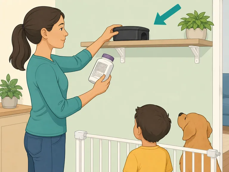 Adult using an ant pesticide product safely away from children and pets.