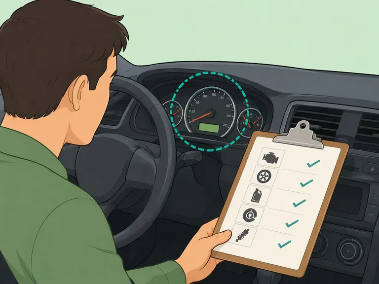 A person treating high mileage as a target while checking an odometer and notes.