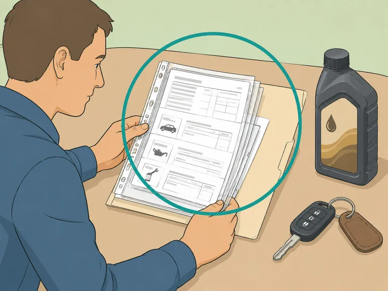 A buyer checking service records before trusting a high-mileage car.