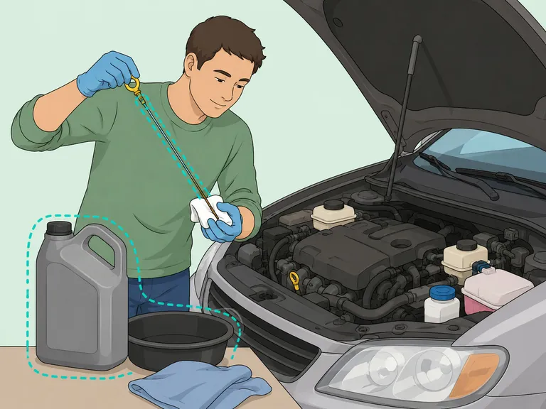 A car owner maintaining an engine with oil and fluid checks after purchase.