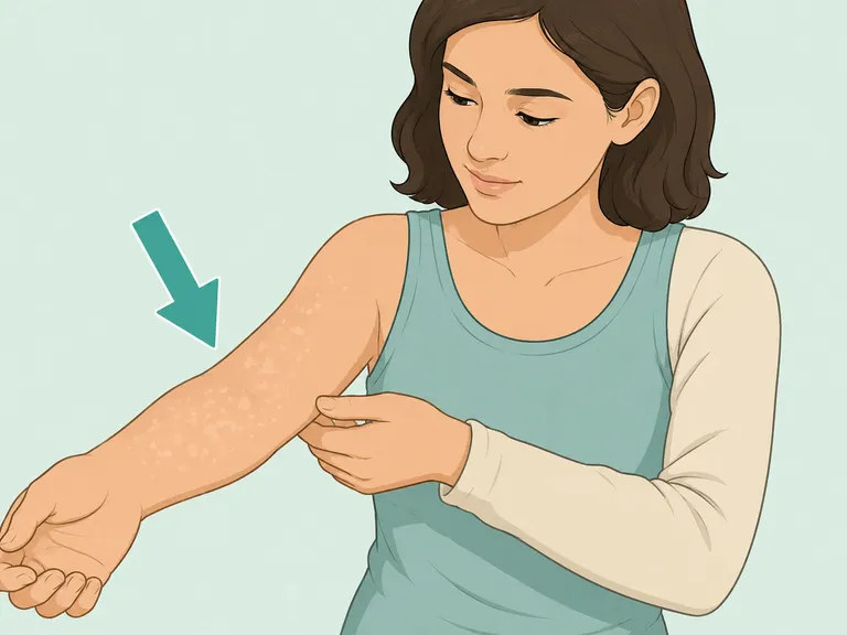 Person noticing white spots on sun-exposed skin.