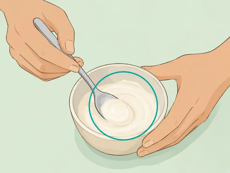 Hands mixing a loose smooth baking soda cream.