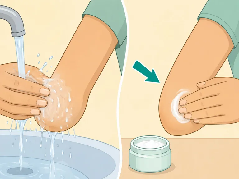Rinsing off baking soda cream and applying moisturizer.