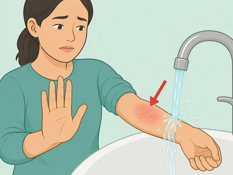 Stopping use and rinsing skin after a reaction.