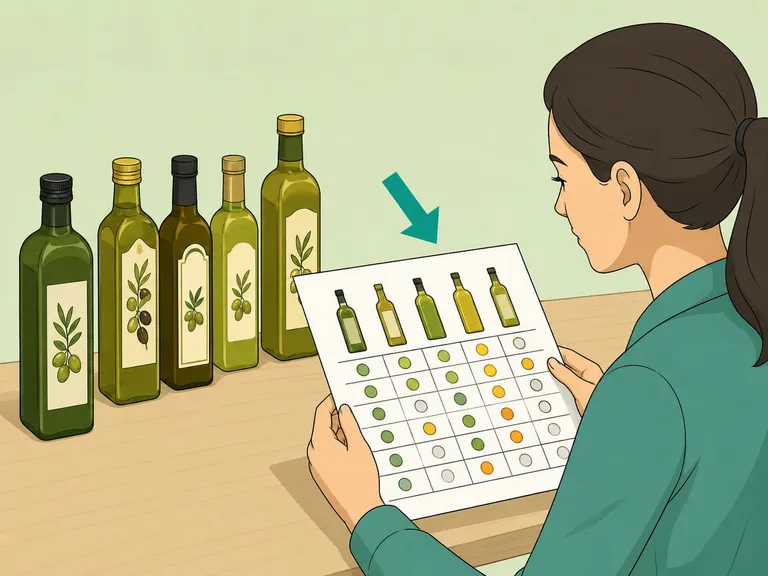 A person reviewing consumer test information before choosing olive oil.