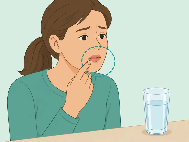 Person checking for dry lips and mouth as a dehydration sign.
