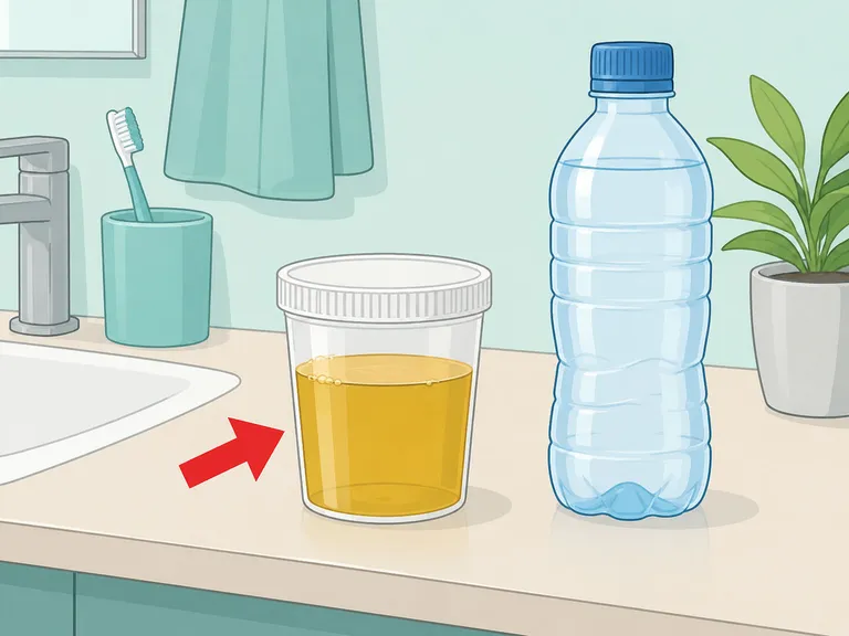 Dark urine shown as a possible sign of dehydration.