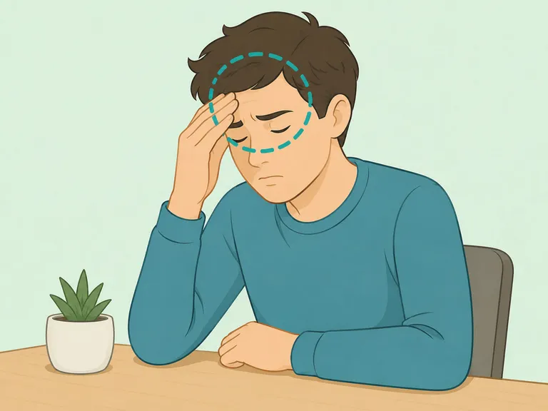 Person noticing a headache and trouble focusing.