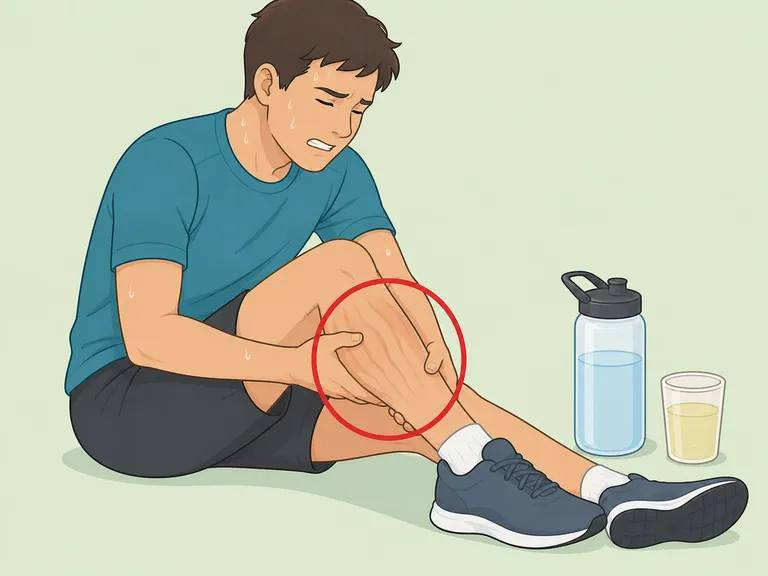Person noticing muscle cramps after sweating.