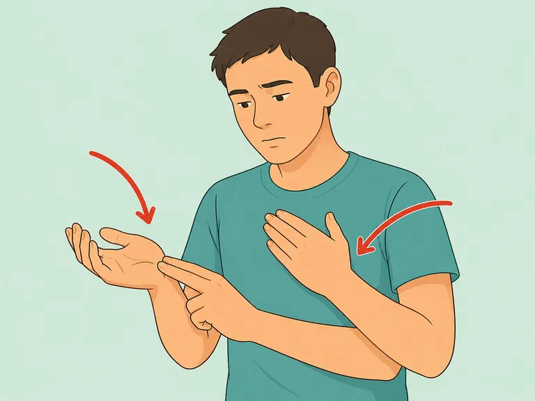 Person checking for fast heartbeat and rapid breathing.