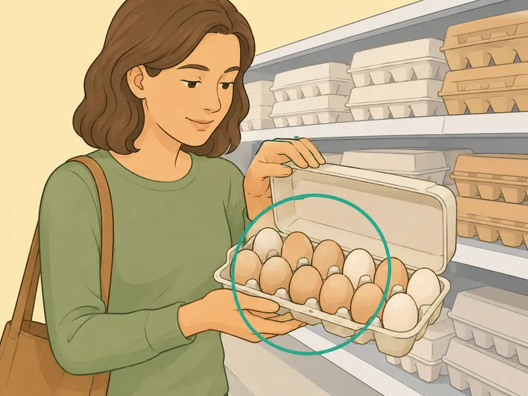 Person checking a carton for clean uncracked eggs before buying.