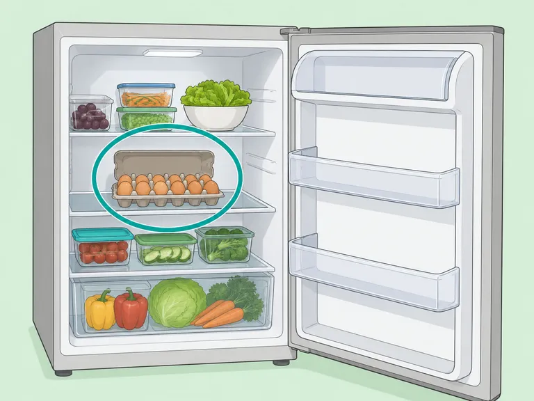 Egg carton stored on an interior refrigerator shelf instead of the door.