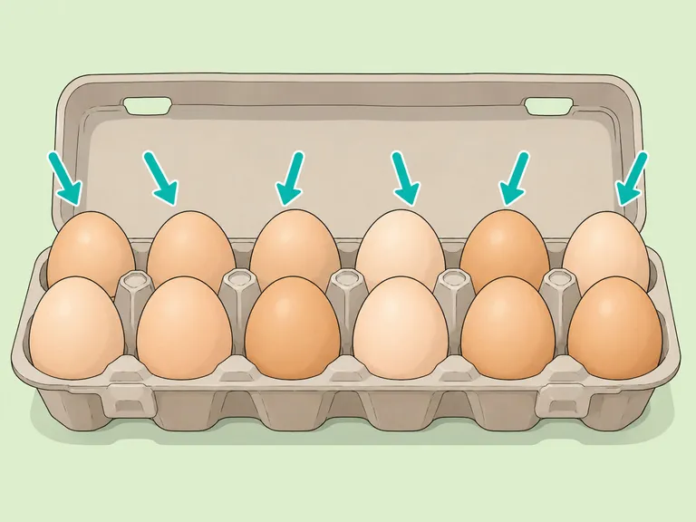 Eggs positioned pointy end down in a carton.