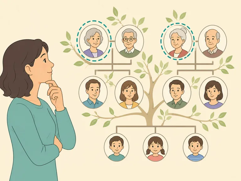 Person reviewing a family tree for long-lived relatives.