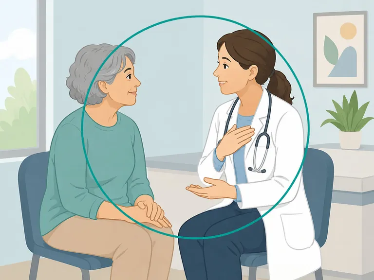 Older adult discussing health changes and preventive care with a doctor.