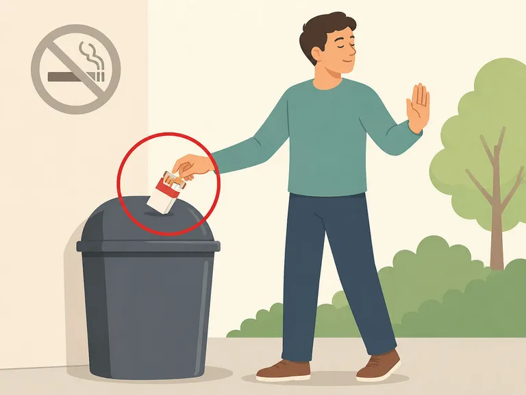 Person avoiding tobacco by throwing cigarettes away.
