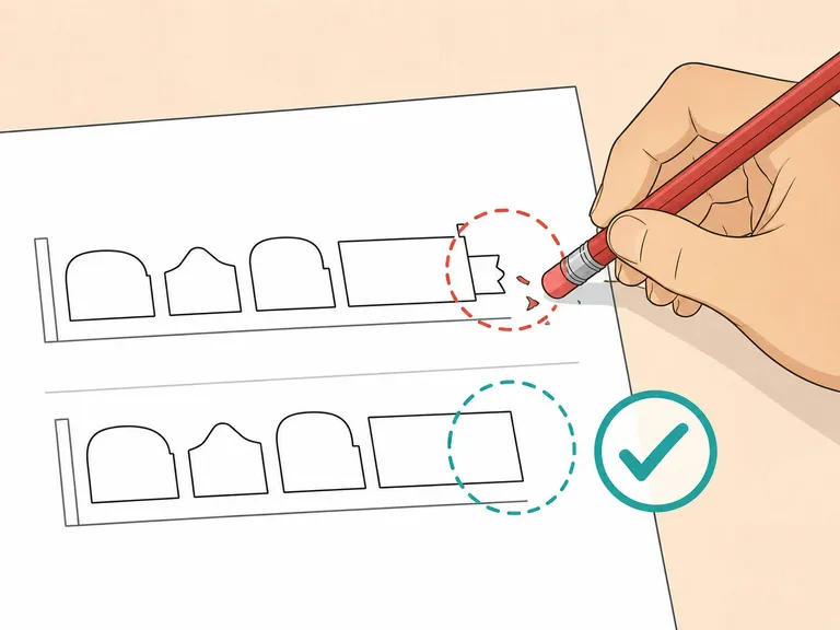 A hand removing an extra final mark from an imperative verb form.