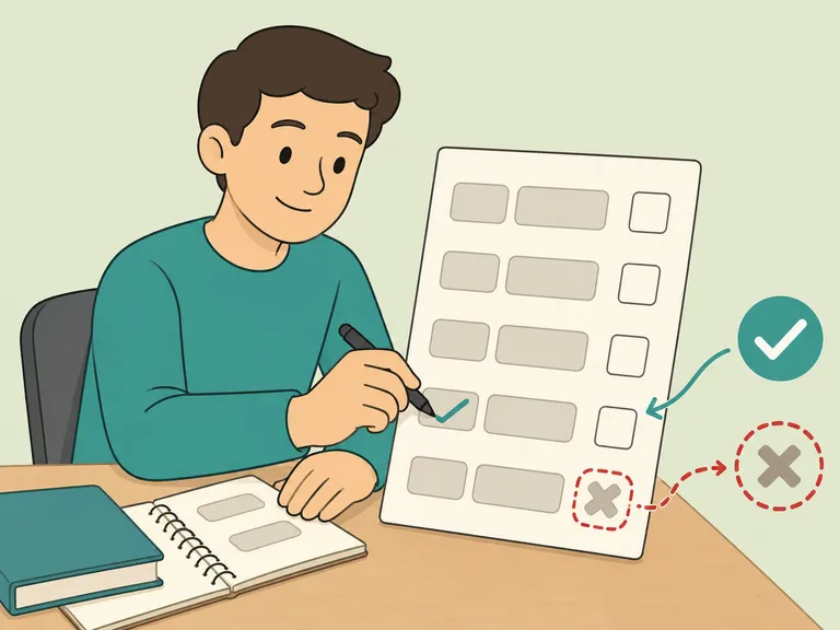 A person using a quick checklist to confirm the correct spelling.