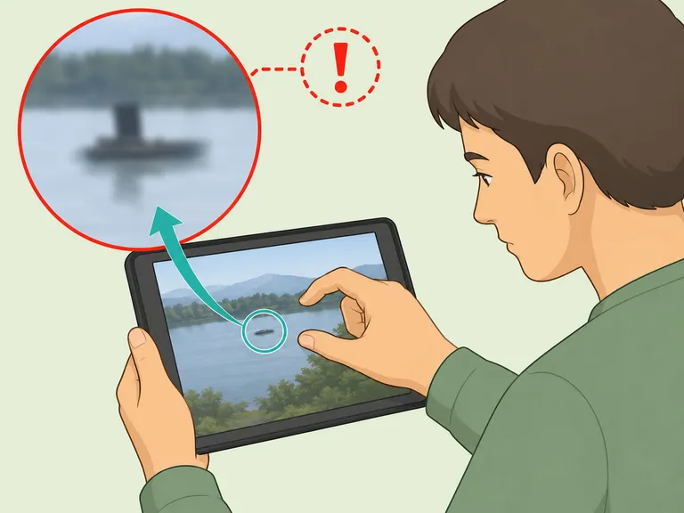 Person zooming into a blurry detail without overinterpreting it.