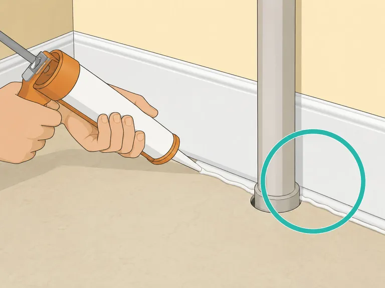 Hands sealing cracks and gaps where cockroaches could enter.